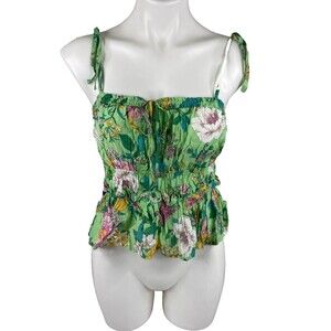 Mine Women Small Sleevless Cinch Top Spaghetti Strap Green Floral NWT